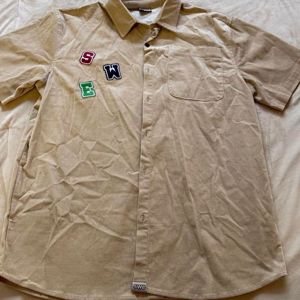 Unbranded Men's Tan and Cream Shirt